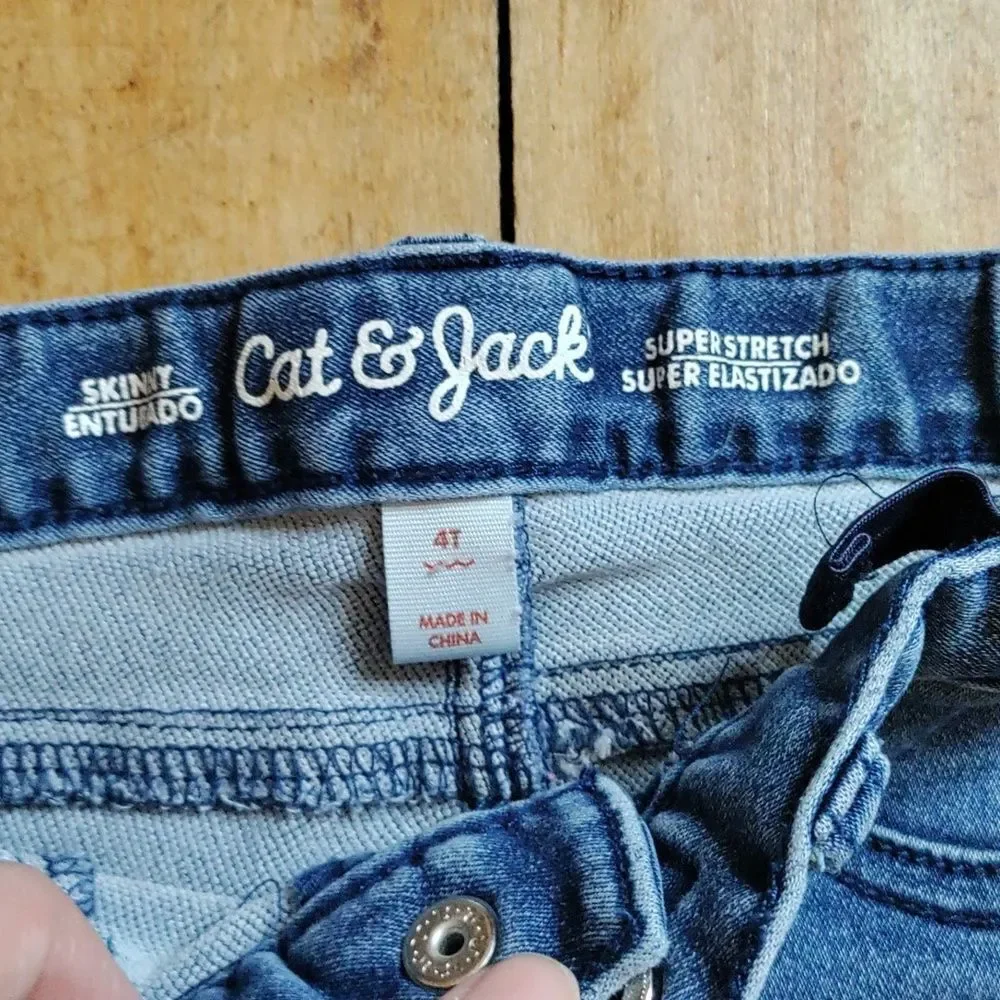 Cat & Jack Jeans 4T Skinny Black Denim Rainbow Embroidered Cotton